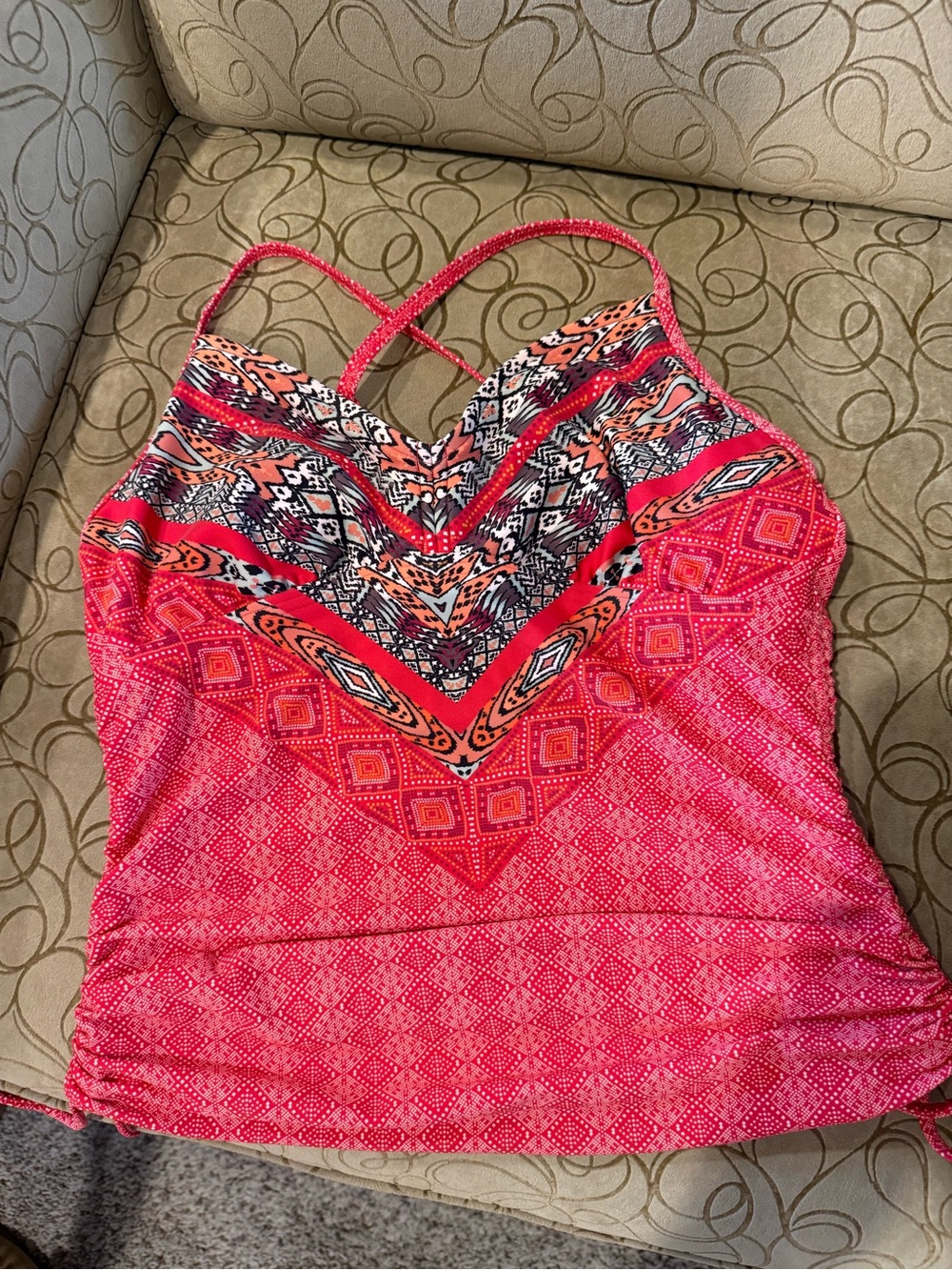 Prana Red and Orange Printed Tankini Set Medium - Picture 3 of 16